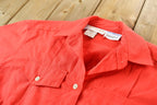 Vintage 1960s Neiman Marcus Women's Pleated Short Sleeve Blank Button Up Shirt