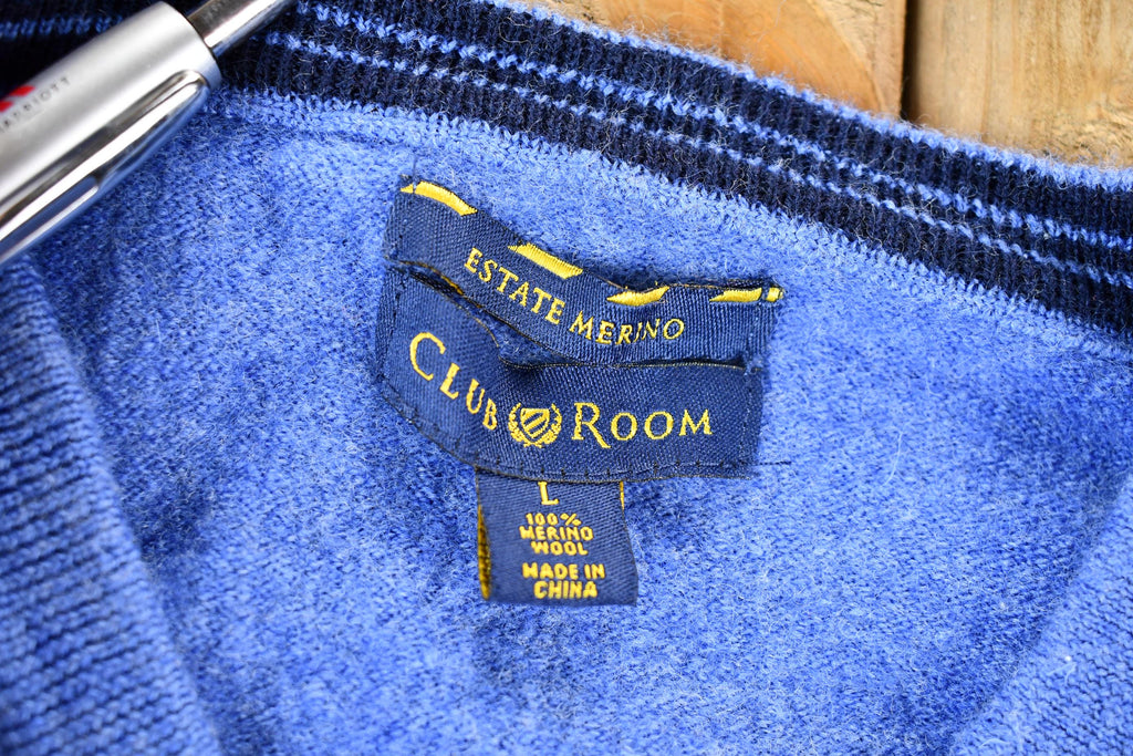 Vintage 1990s Light Blue Club Room Merino Wool Knit V-Neck Women's Sweater