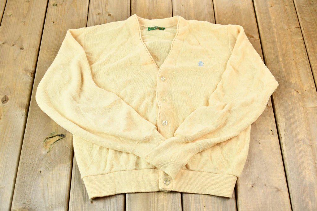 Vintage 1990s Light Yellow Munsingwear Penguin Grand Slam Knit Cardigan Golfing Sweater