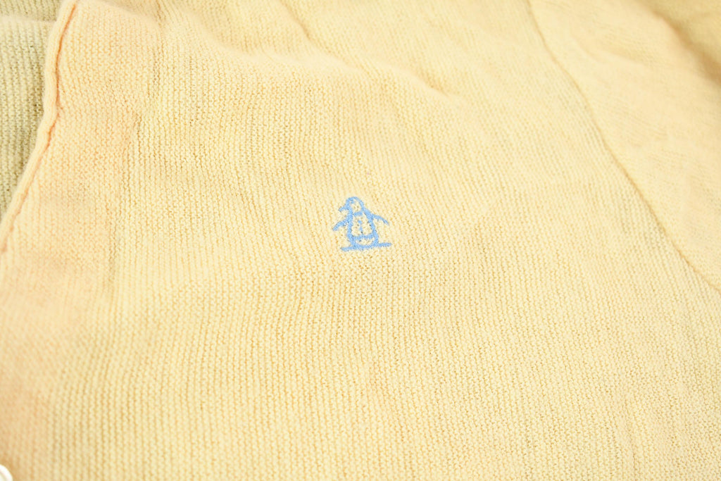 Vintage 1990s Light Yellow Munsingwear Penguin Grand Slam Knit Cardigan Golfing Sweater