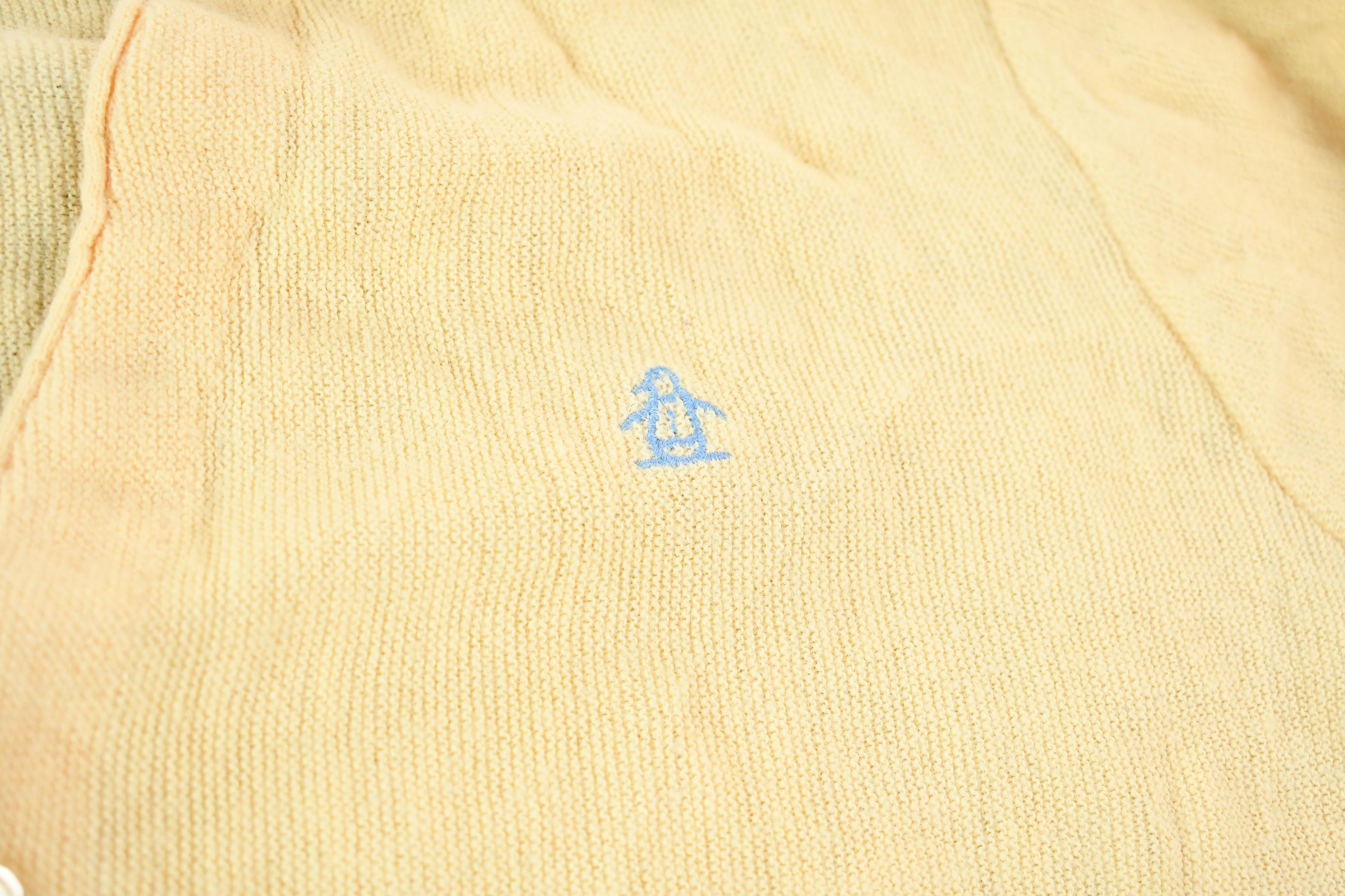Vintage 1990s Light Yellow Munsingwear Penguin Grand Slam Knit Cardigan Golfing Sweater