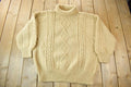 Vintage 1990s 100% Wool 3D Cable Knit Turtleneck Sweater