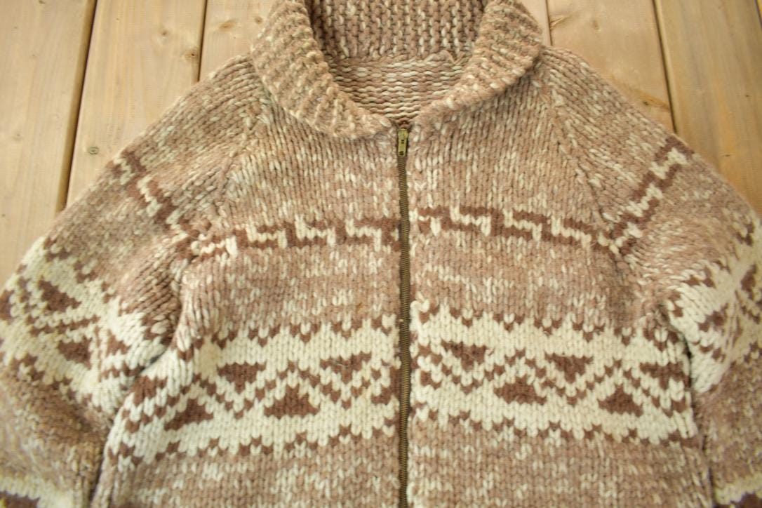 Vintage 1950s Hand-Knit Brown Cowichan Sweater