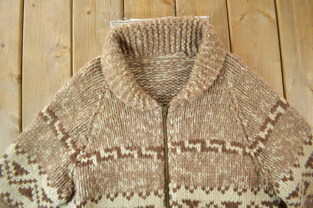 Vintage 1950s Hand-Knit Brown Cowichan Sweater