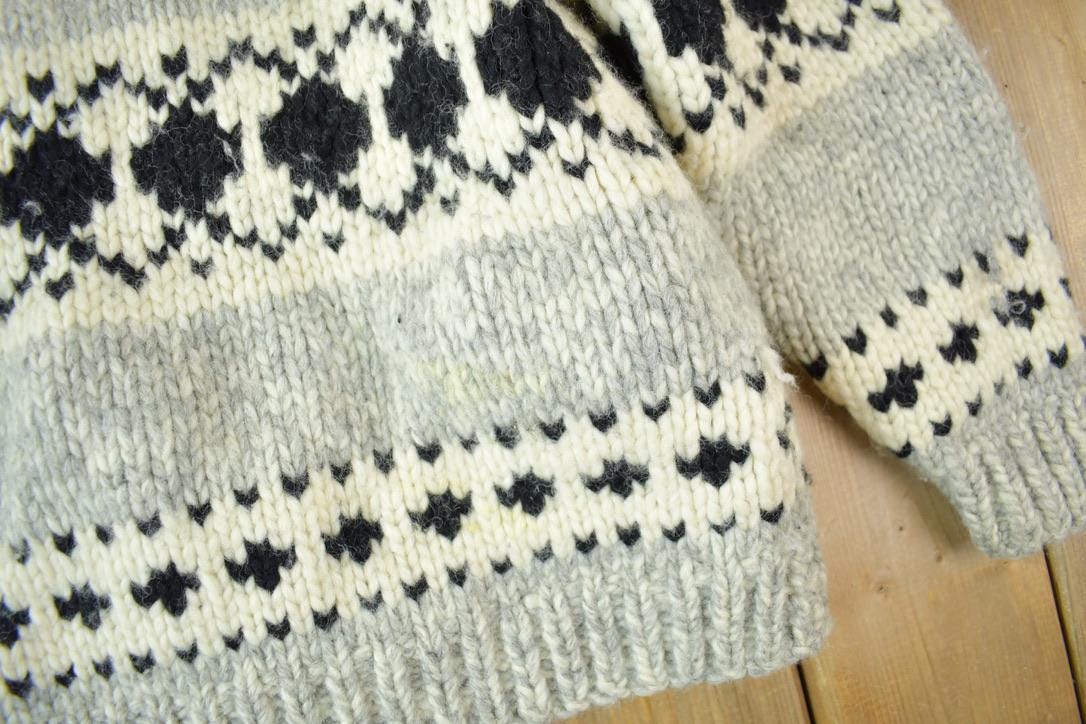 Vintage 1950s Hand-Knit Grey Cowichan Sweater
