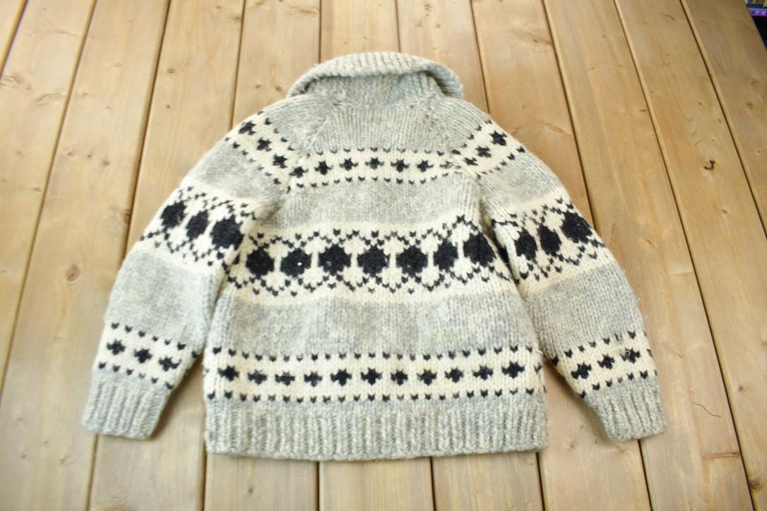 Vintage 1950s Hand-Knit Grey Cowichan Sweater