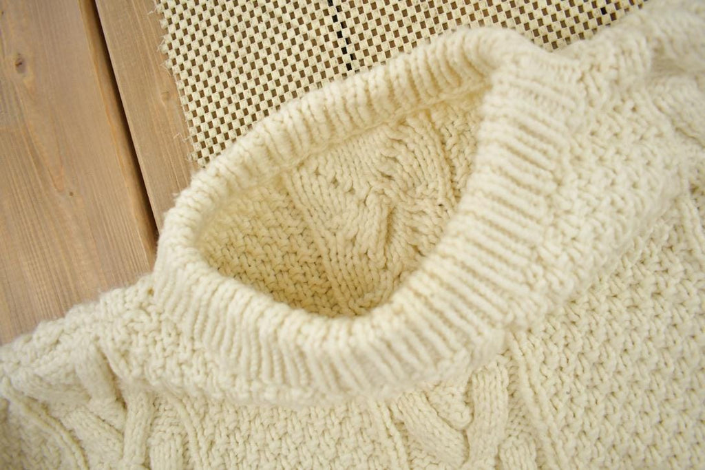 Vintage 1990s 100% Wool 3D Cable Knit Mock Neck Sweater