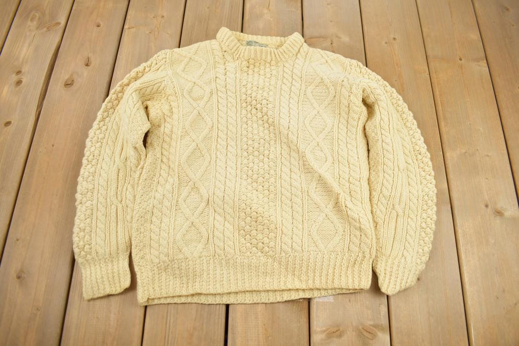 Vintage 1970s 100% Wool 3D Cable Knit Mock Neck Sweater