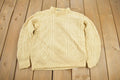 Vintage 1970s 100% Wool 3D Cable Knit Mock Neck Sweater