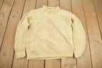 Vintage 1970s 100% Wool 3D Cable Knit Mock Neck Sweater