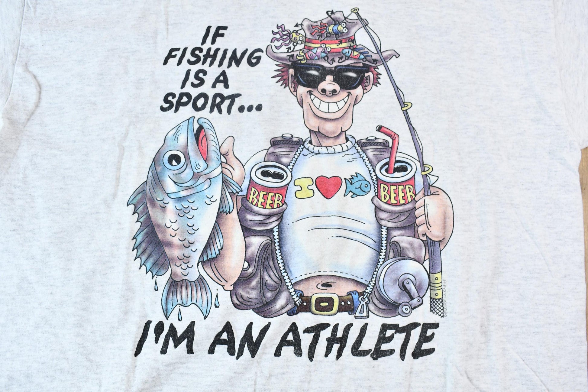 Vintage 1990s "If Fishing is a Sport ... I'm an Athlete" Funny Graphic T-Shirt