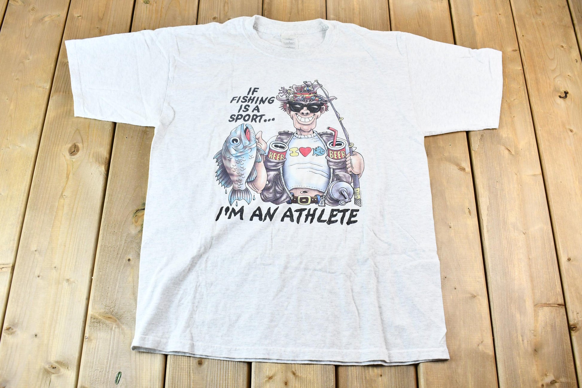 Vintage 1990s "If Fishing is a Sport ... I'm an Athlete" Funny Graphic T-Shirt