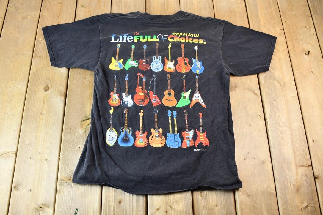 Vintage 1990s Life is Full of Choices Retro Guitars Graphic T-Shirt