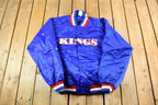 Vintage 1990s Hardwood Classics Kansas City Kings NBA Basketball Embroidered Snap Button Satin Bomber Jacket