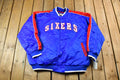 Vintage 1990s Hardwood Classics Philadelphia 76ers NBA Basketball Embroidered Snap Button Satin Bomber Jacket