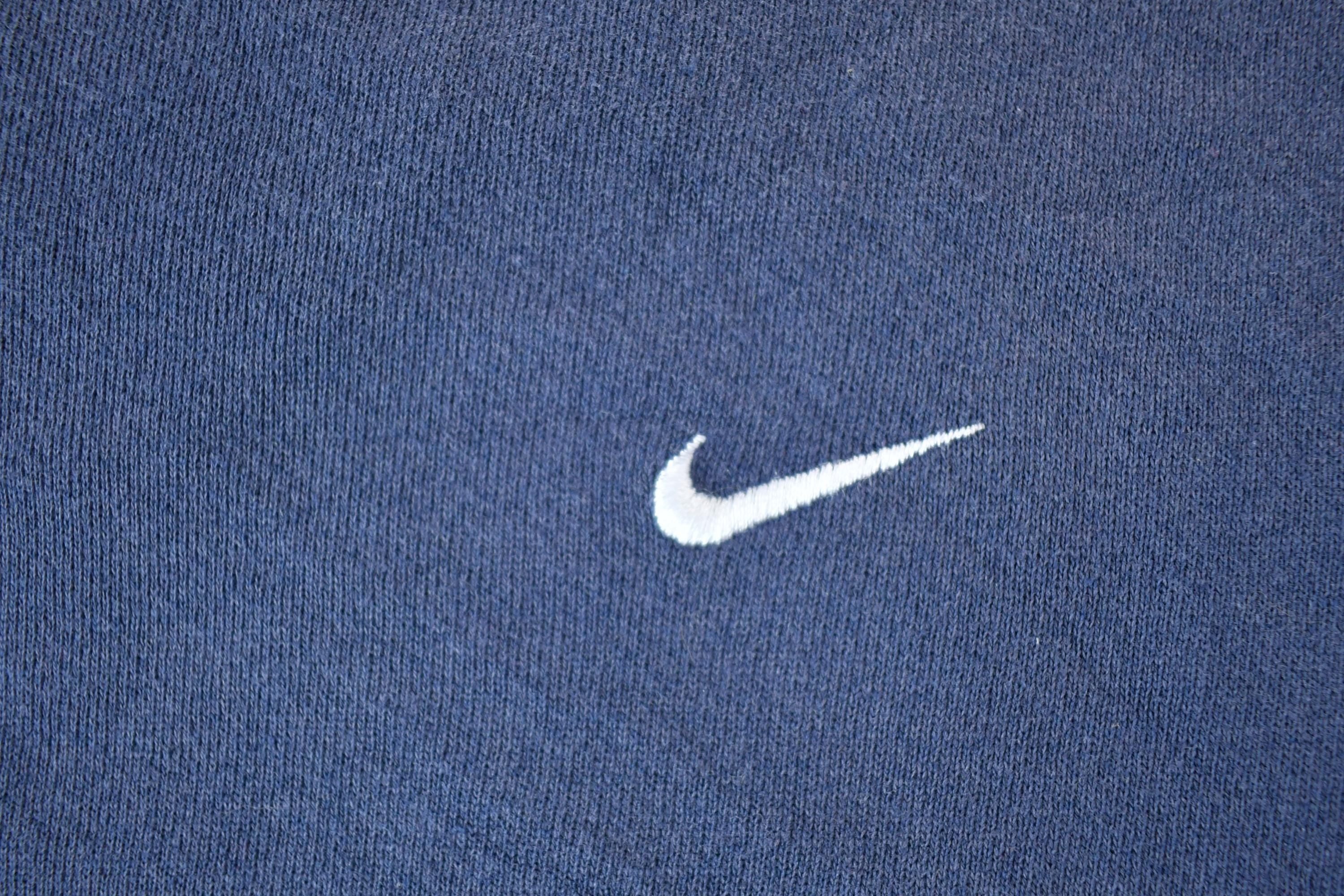 Vintage 1990s Nike Embroidered Mini Swoosh Navy Crewneck Sweatshirt