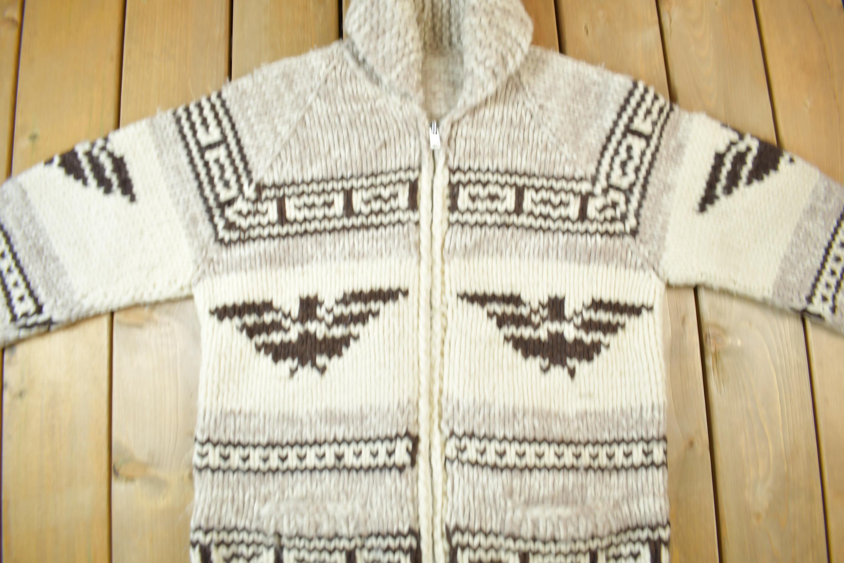 Vintage 1950s Hand-Knit Eagle Theme Cowichan Sweater