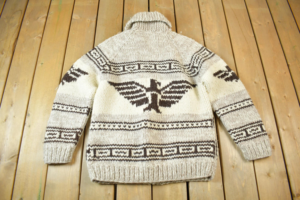 Vintage 1950s Hand-Knit Eagle Theme Cowichan Sweater
