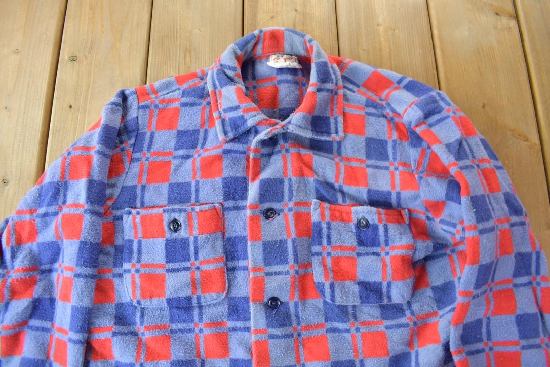 Vintage 1960s Champion Button Up Plaid Flannel Trucker Shirt