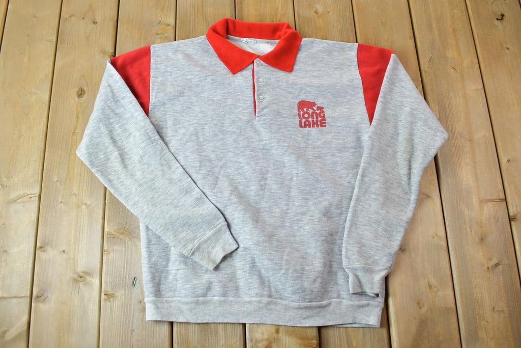 Vintage 1990s Long Lake Bear Collared Crewneck Sweatshirt