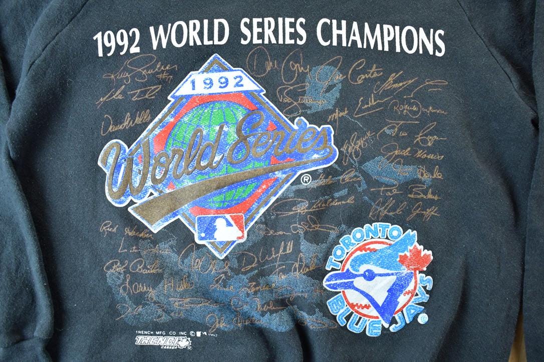 Vintage 1992 World Series Toronto Blue Jays Team Autograph Graphic MLB Crewneck Sweatshirt