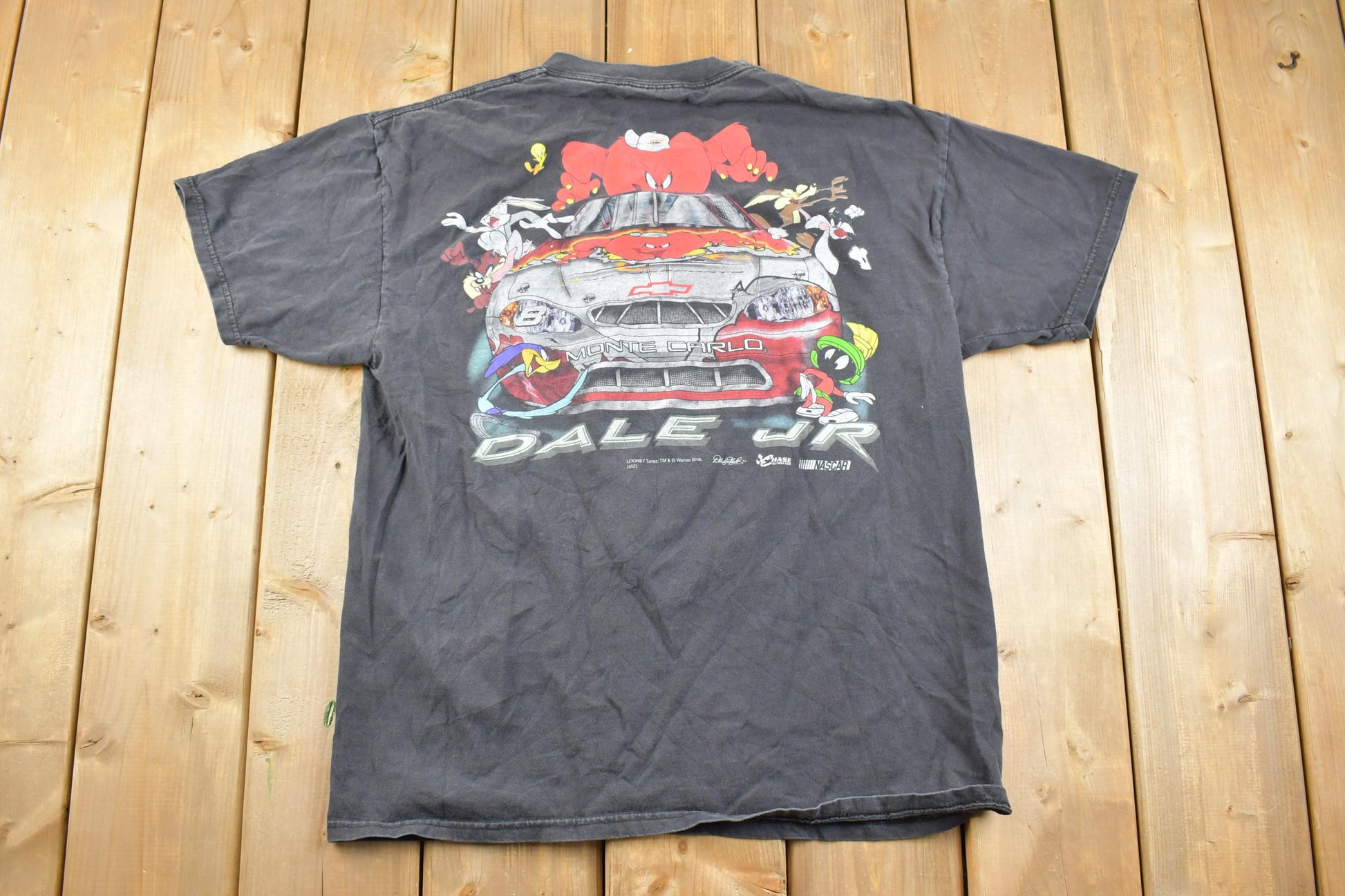 Vintage 1990s Dale Jr Looney Toons Monte Carlo Race Car Racing Graphic T-Shirt