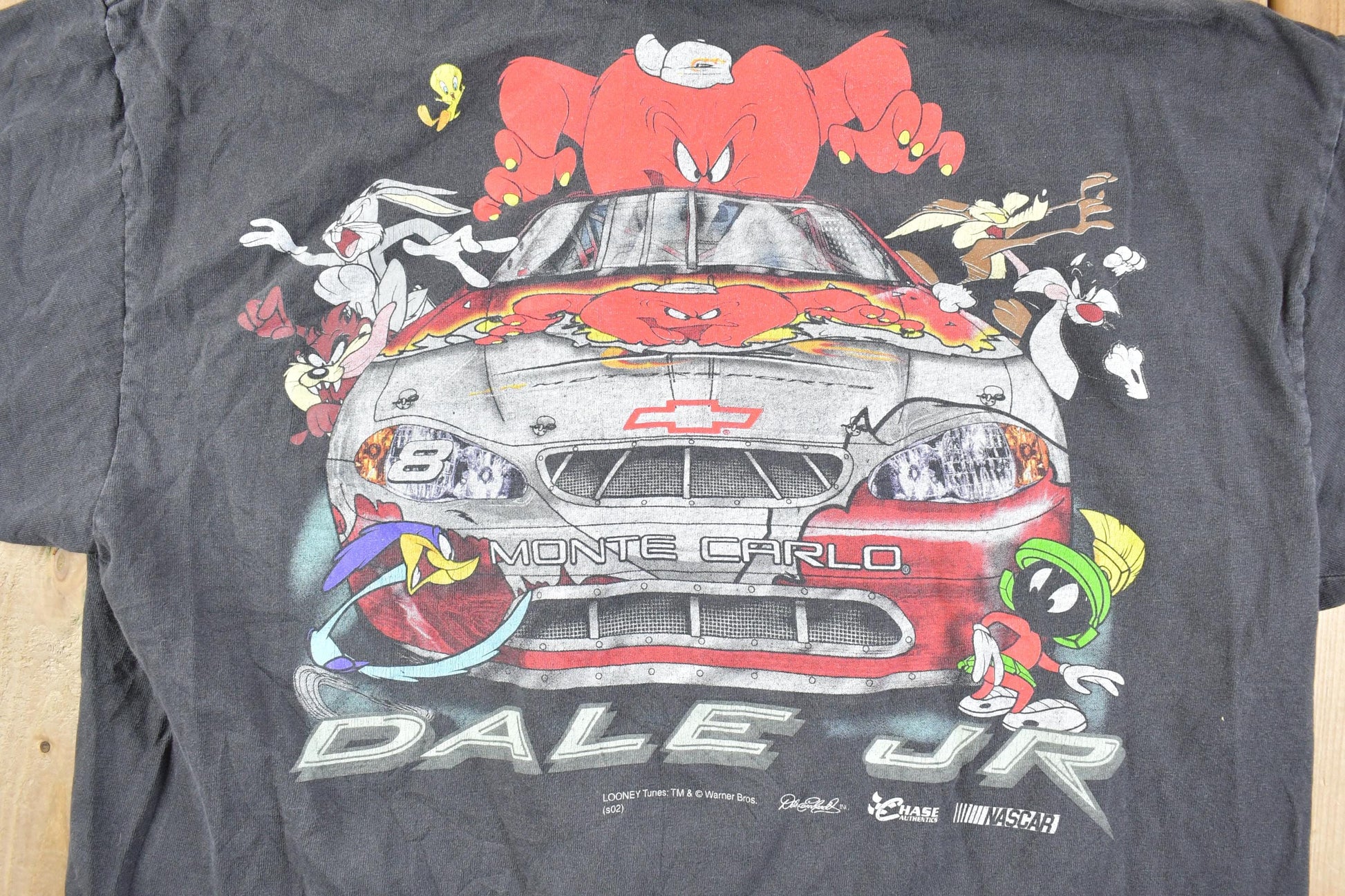 Vintage 1990s Dale Jr Looney Toons Monte Carlo Race Car Racing Graphic T-Shirt