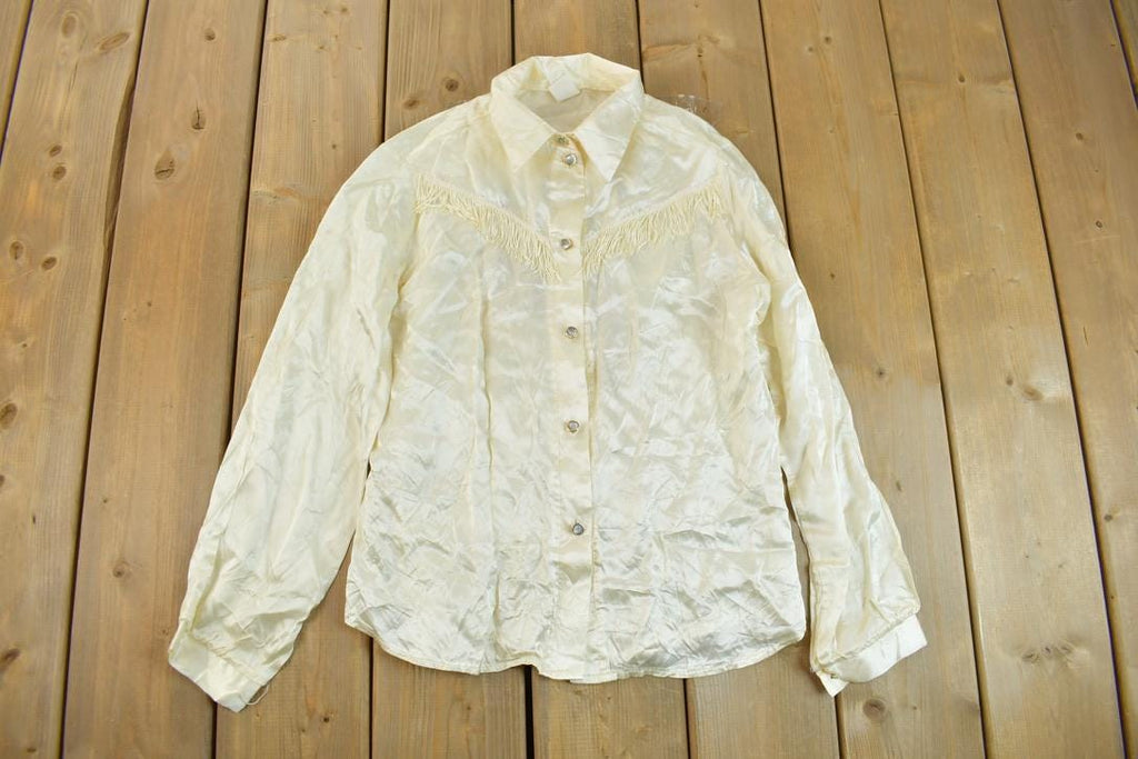 Vintage 1980s Happy Trails Satin Button Up Cowboy Shirt