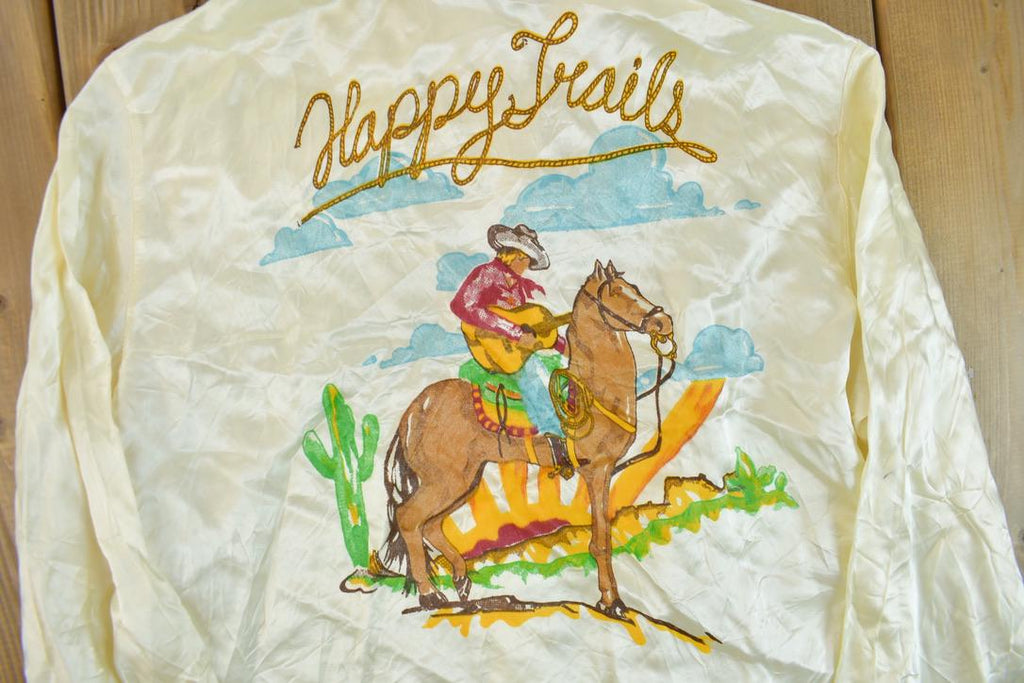 Vintage 1980s Happy Trails Satin Button Up Cowboy Shirt