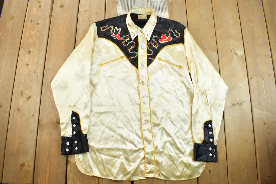 Vintage 1950s Gadabout Embroidered Cowboy Boot Shirt