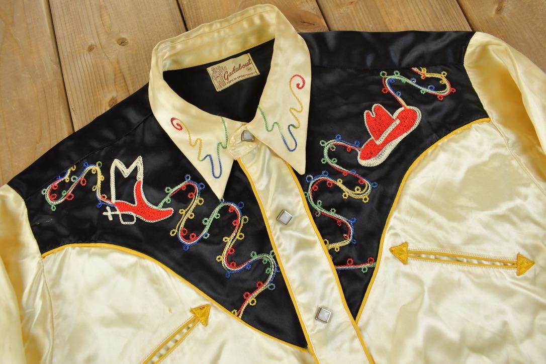 Vintage 1950s Gadabout Embroidered Cowboy Boot Shirt