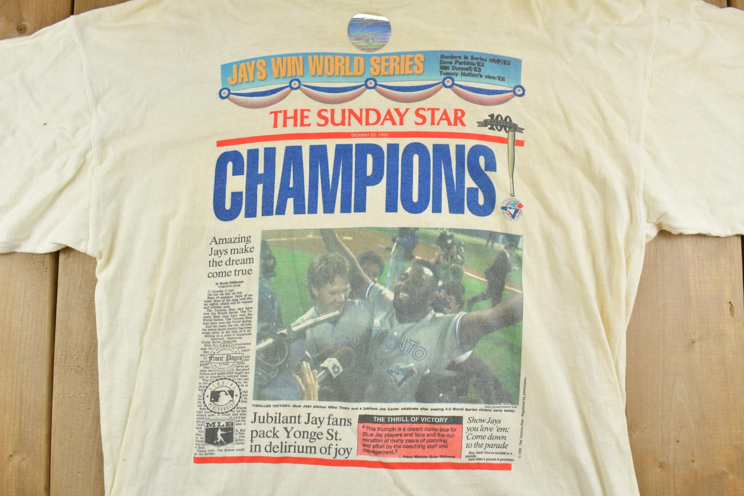 Vintage 1992 Deadstock Toronto Blue Jays World Series Sunday Star MLB Souvenir T-Shirt