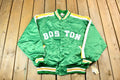 Vintage 1990s Hardwood Classics Bill Russell Boston Celtics NBA Basketball Embroidered Snap Button Satin Bomber Jacket