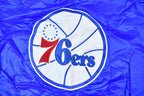 Vintage 1990s Hardwood Classics Philadelphia 76ers NBA Basketball Embroidered Snap Button Satin Bomber Jacket