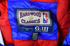 Vintage 1990s Hardwood Classics Philadelphia 76ers NBA Basketball Embroidered Snap Button Satin Bomber Jacket