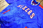 Vintage 1990s Hardwood Classics Philadelphia 76ers NBA Basketball Embroidered Snap Button Satin Bomber Jacket