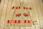 Vintage 1950s Hand-Knit Buffalo Theme Cowichan Sweater