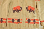 Vintage 1950s Hand-Knit Buffalo Theme Cowichan Sweater