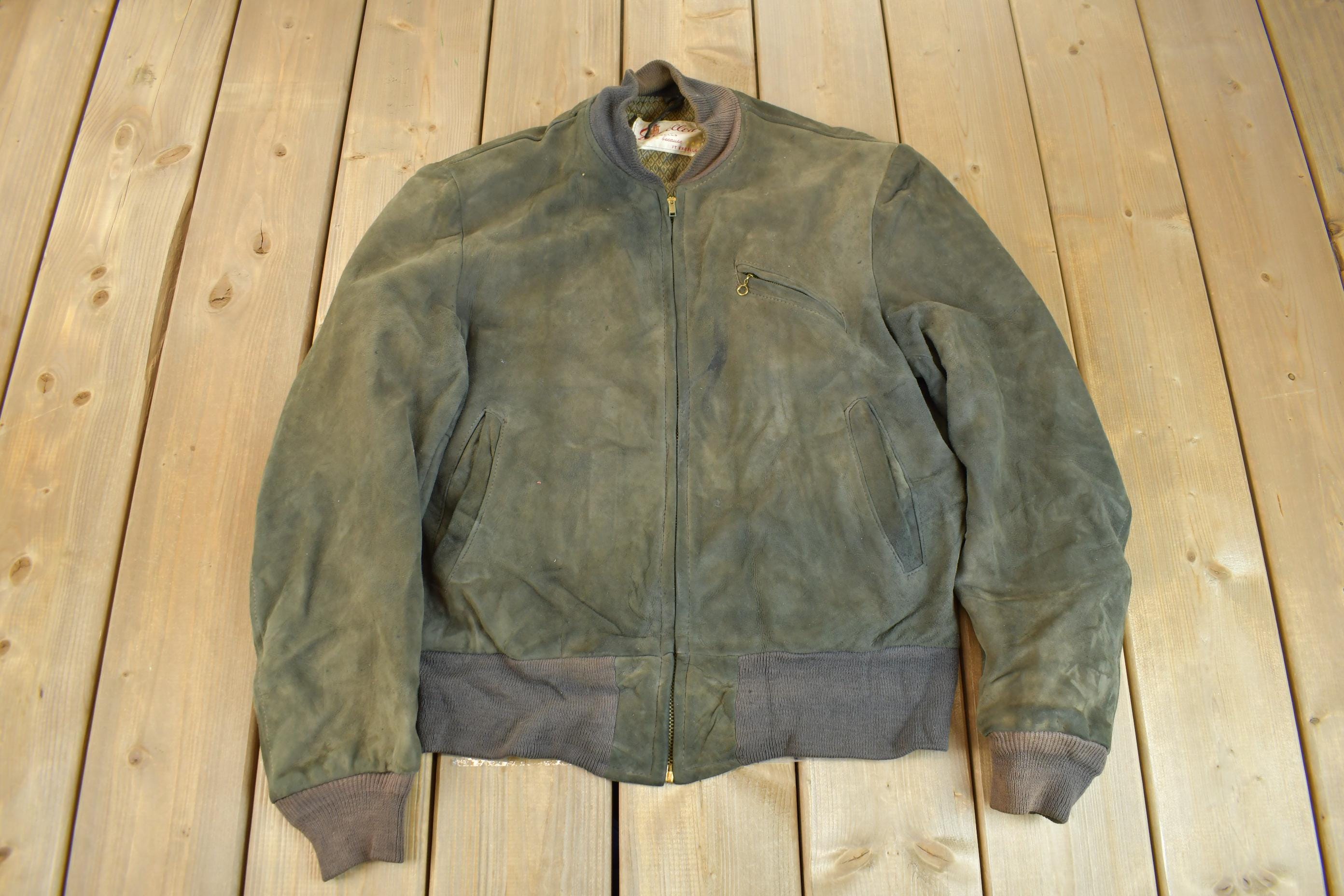Vintage 1950s Excelled Leather Suede Bomber Jacket Size M