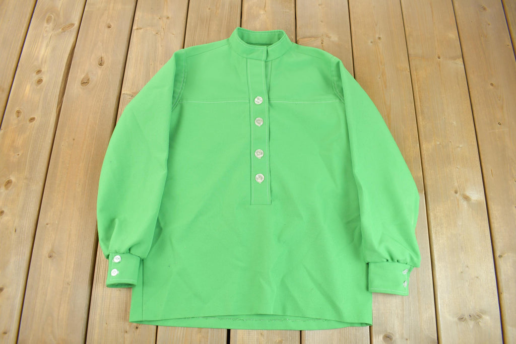 Vintage 1960s Lime Green Half Button Up Over Shirt