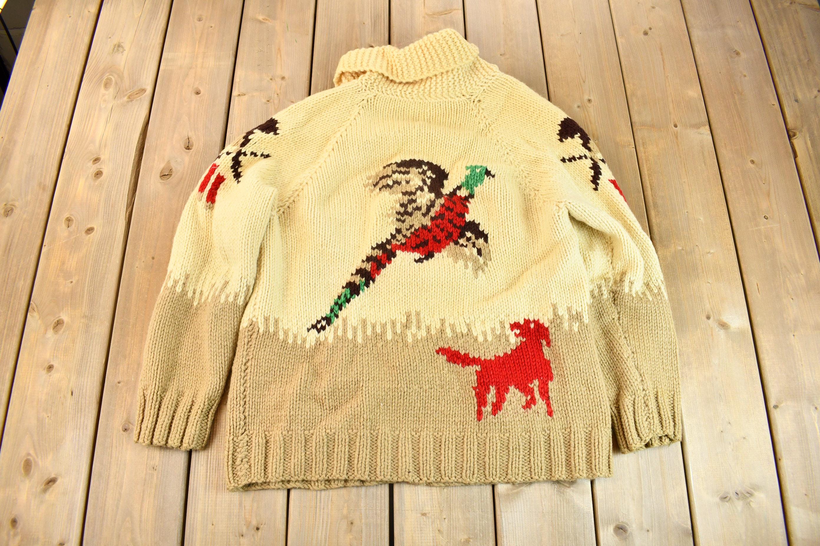 Vintage 1950s Hand-Knit Duck Hunting Cowichan Sweater