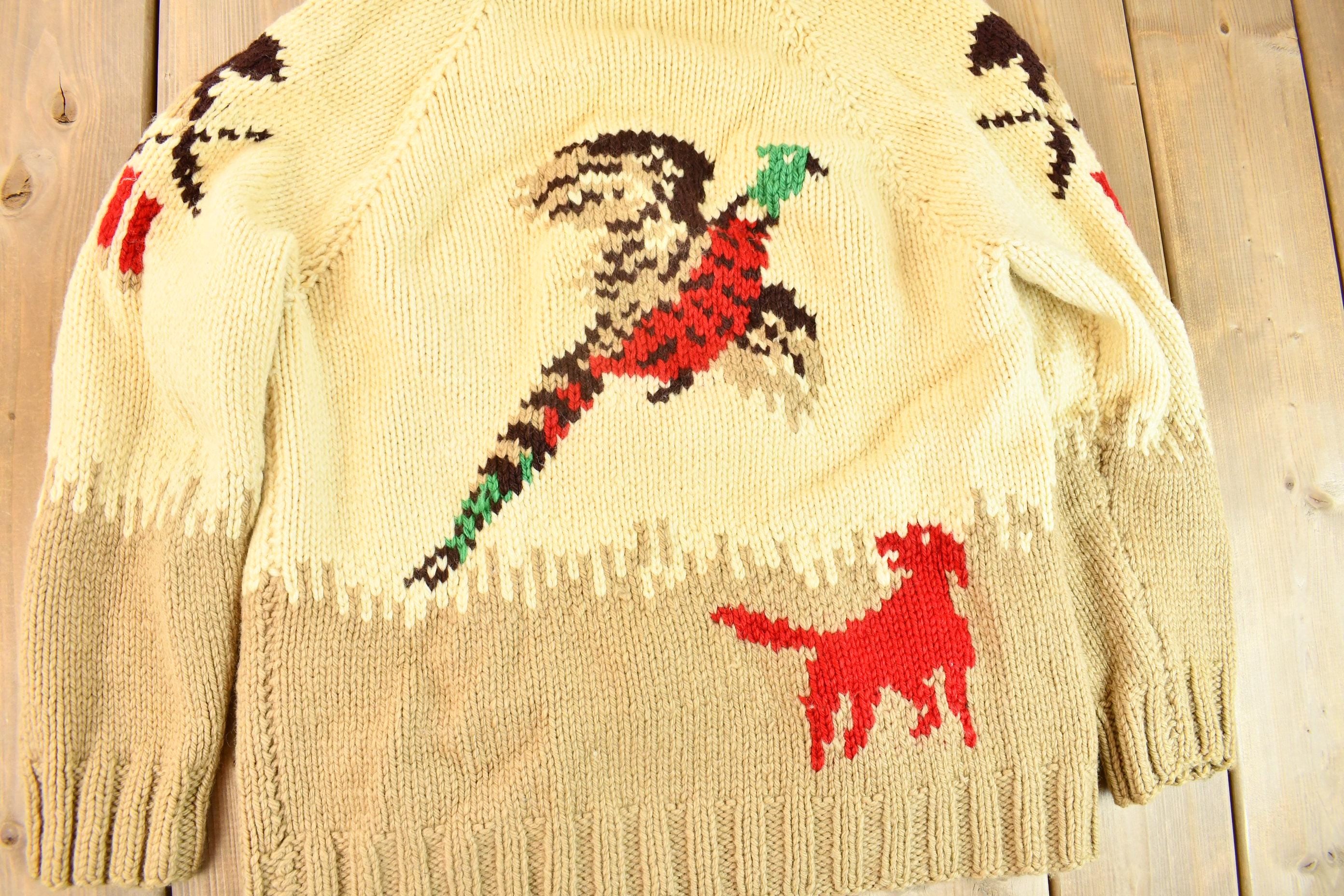 Vintage 1950s Hand-Knit Duck Hunting Cowichan Sweater