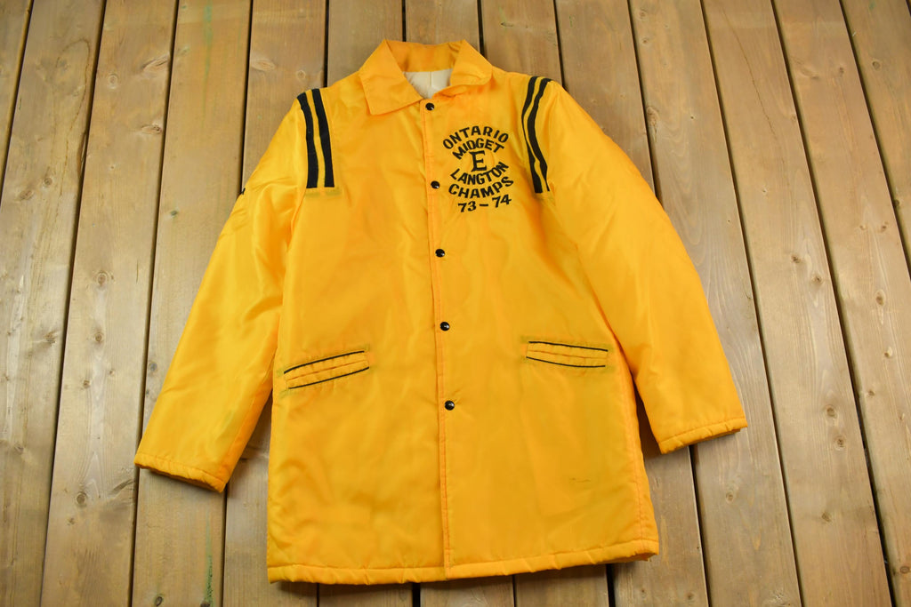 Vintage 1973 1974 Ontario Midget Langton Champs Satin Varsity Button Up Trainer Jacket Made In USA