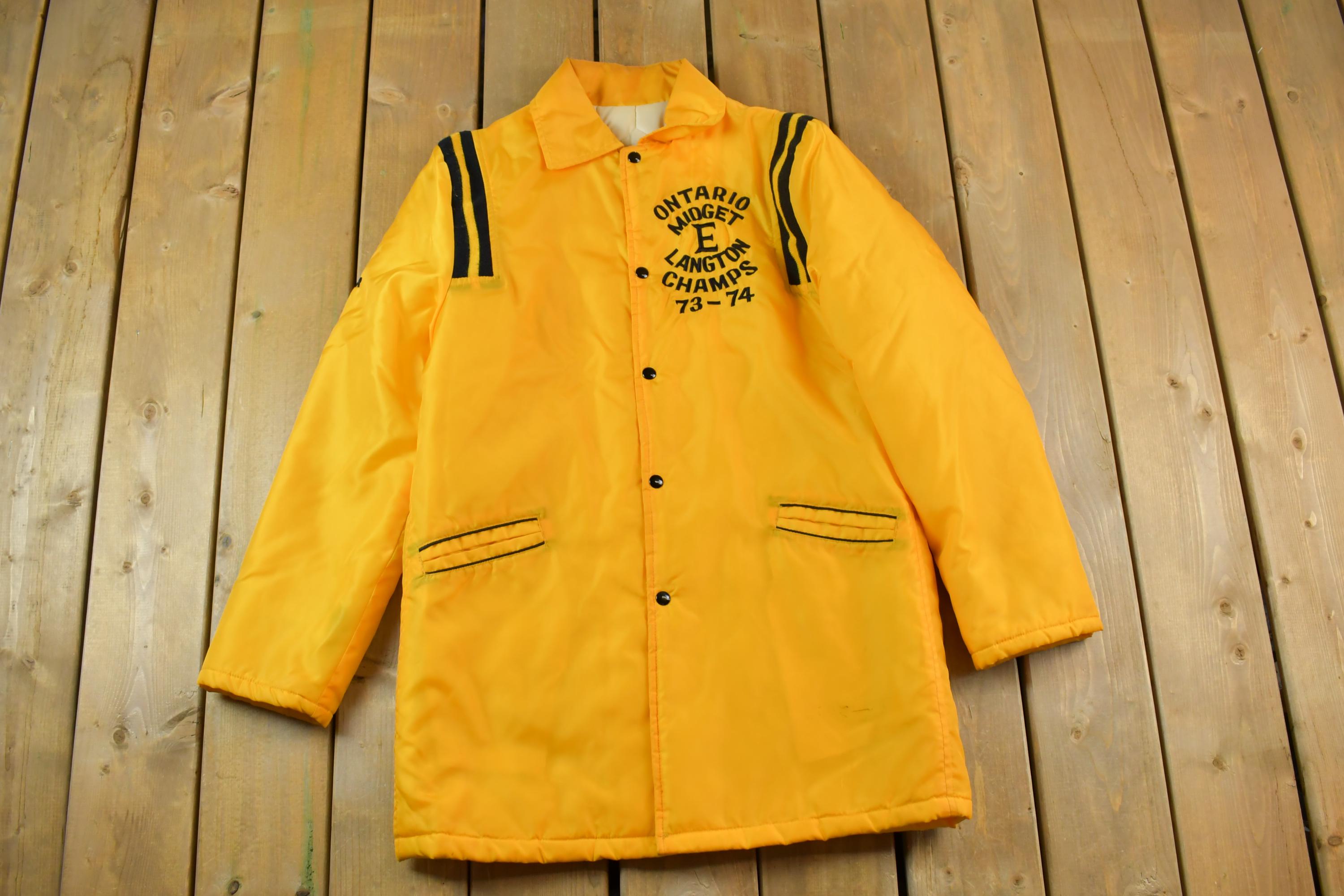 Vintage 1973 1974 Ontario Midget Langton Champs Satin Varsity Button Up Trainer Jacket Made In USA