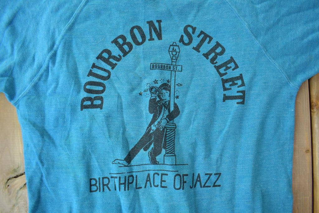 Vintage 1960s Bourbon Street Birthplace Of Jazz Short Sleeve Raglan Sweatshirt