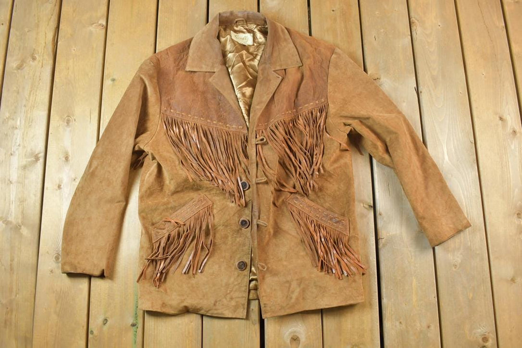 Vintage 1970s Scully Western Leather Fringed Cowboy Jacket Made In USA