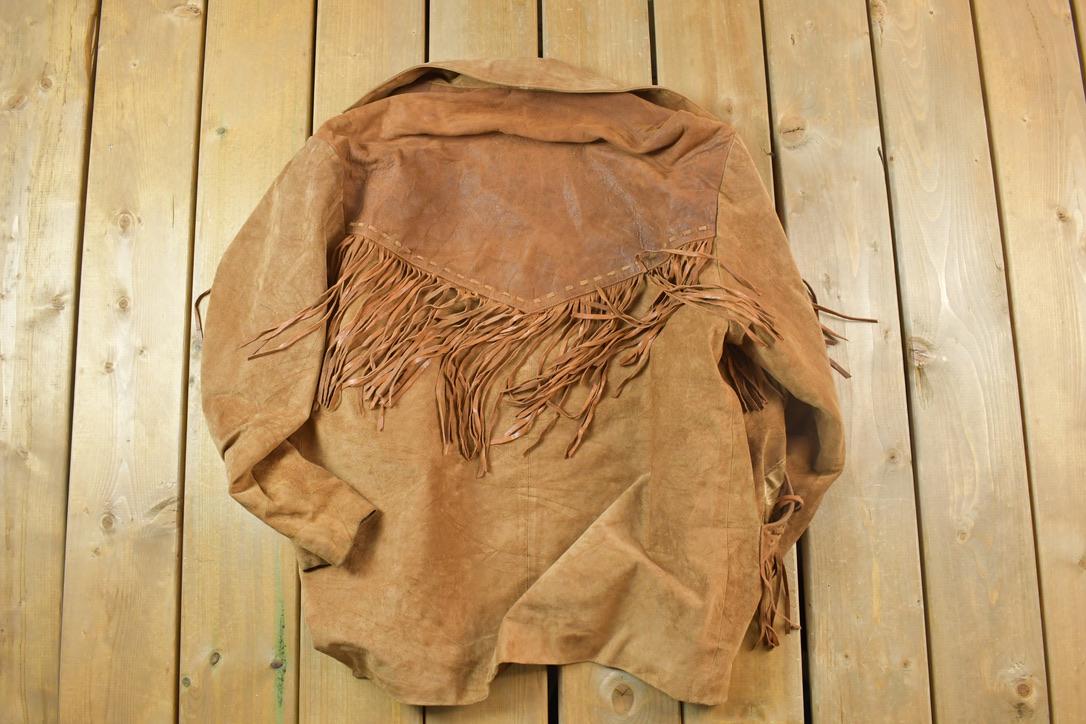 Vintage 1970s Scully Western Leather Fringed Cowboy Jacket Made In USA
