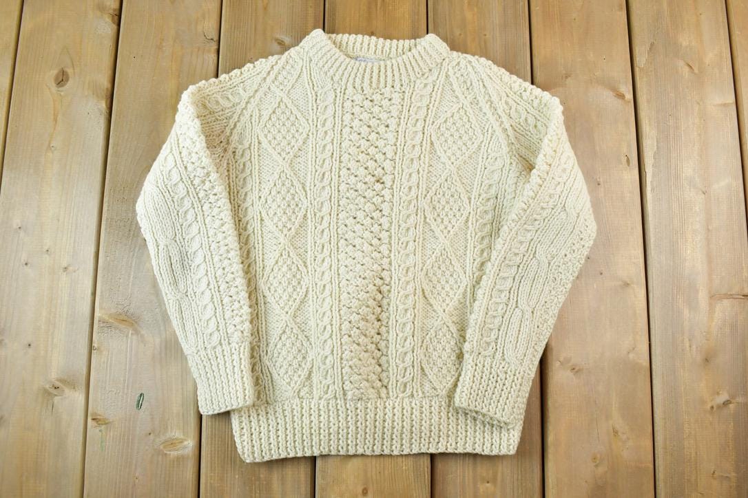 Vintage 1990s 100% Wool Cable Knit Crewneck Sweater