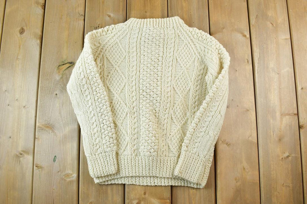 Vintage 1990s 100% Wool Cable Knit Crewneck Sweater