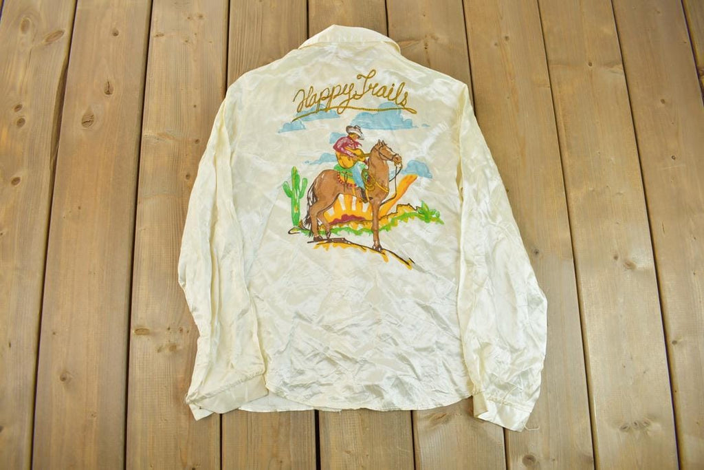 Vintage 1980s Happy Trails Satin Button Up Cowboy Shirt